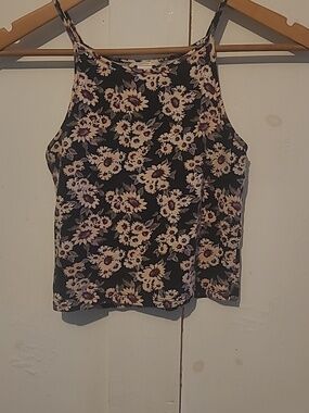 Forever 21 Black Floral High-Neck Cami with Cream & Purple Blooms